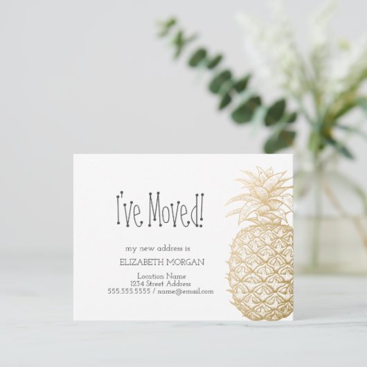 Ik heb me verplaatst, Chic Gold Pineapple Nieuw Ad Aankondigingskaart (Staand voorkant)