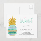 Ik heb me verplaatst, Groen, Glitter Pineapple Nie Aankondigingskaart (Voorkant / Achterkant)