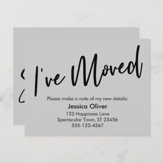 "Ik heb me verplaatst" Modern Handschrift Light Gr Kaart (Voorkant / Achterkant)