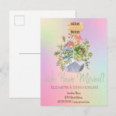 Ik heb me verplaatst, Nieuw Adres, Succulente Holo Aankondigingskaart (Voorkant / Achterkant)