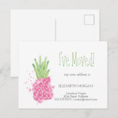 Ik heb me verplaatst, Roze Pineapple Nieuw Adres Aankondigingskaart (Voorkant / Achterkant)