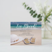 Ik heb me verplaatst, strand, Teenslippers, Nieuw  Aankondigingskaart (Staand voorkant)