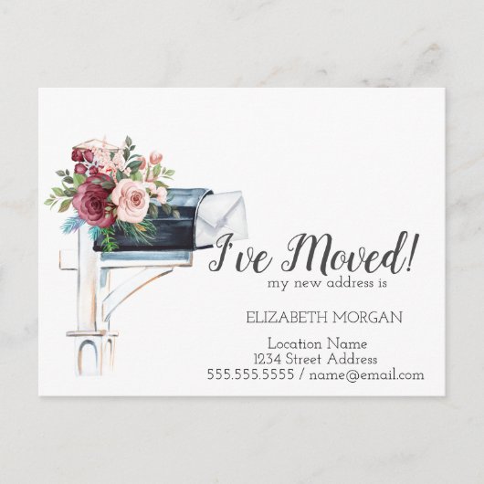 Ik heb me verplaatst, Waterverf Blauwe Mailbox Flo Aankondigingskaart (Voorkant)