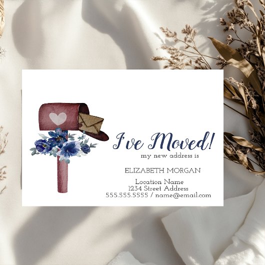 Ik heb me verplaatst, Waterverf Mailbox Blue Flowe Aankondigingskaart