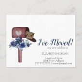 Ik heb me verplaatst, Waterverf Mailbox Blue Flowe Aankondigingskaart (Voorkant)