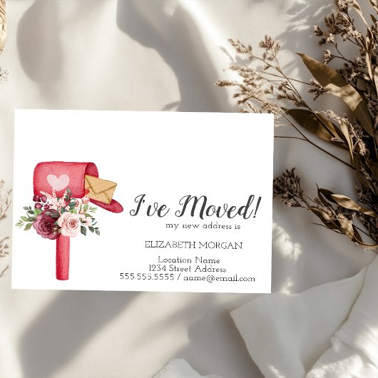 Ik heb me verplaatst, Waterverf Mailbox Flowers Aankondigingskaart