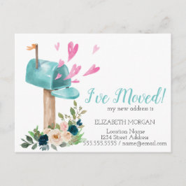 Ik heb me verplaatst, Waterverf Mailbox Flowers He Aankondigingskaart