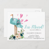 Ik heb me verplaatst, Waterverf Mailbox Flowers He Aankondigingskaart (Voorkant / Achterkant)
