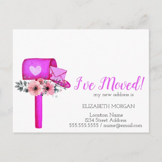 Ik heb me verplaatst, Waterverf Mailbox Heart Flow Aankondigingskaart (Voorkant)