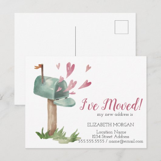 Ik heb me verplaatst, Waterverf mailboxharten Aankondigingskaart (Voorkant / Achterkant)