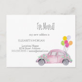 Ik heb me verplaatst, Waterverf Roze auto, Nieuw A Aankondigingskaart (Voorkant)