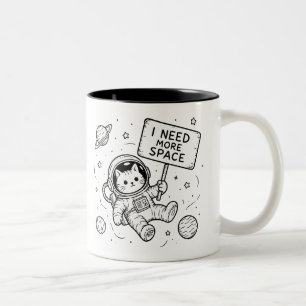 Ik heb meer ruimte nodig Funny Cat Astronaut Tweekleurige Koffiemok
