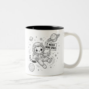 Ik heb meer ruimte nodig Funny Cat Astronaut Tweekleurige Koffiemok