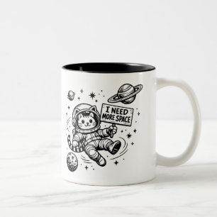 Ik heb meer ruimte nodig Funny Cat Astronaut Tweekleurige Koffiemok