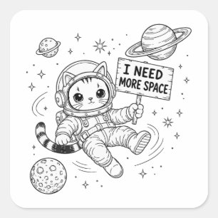 Ik heb meer ruimte nodig Grappige kat astronaut Vierkante Sticker