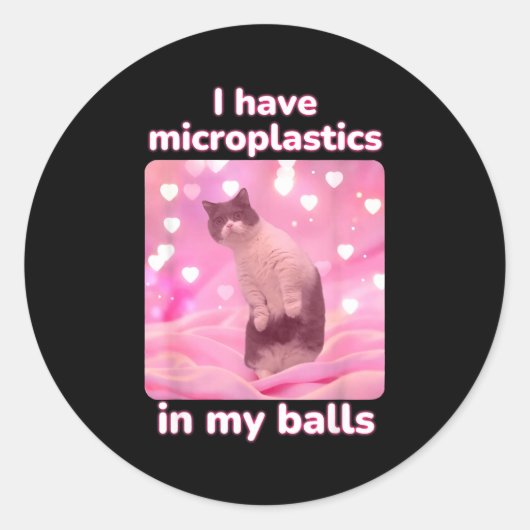 Ik Heb Microplastics In Mijn Roze Kat Meme Dank Me Ronde Sticker (Voorkant)