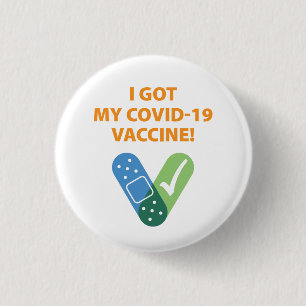 Ik heb mijn COVID-19 vaccin! Bandaid wit-Oranje Ronde Button 3,2 Cm