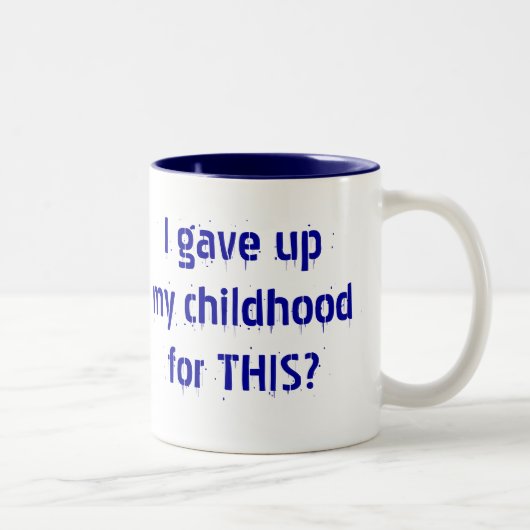 Ik heb mijn kindertijd opgegeven? tweekleurige koffiemok (Rechts)