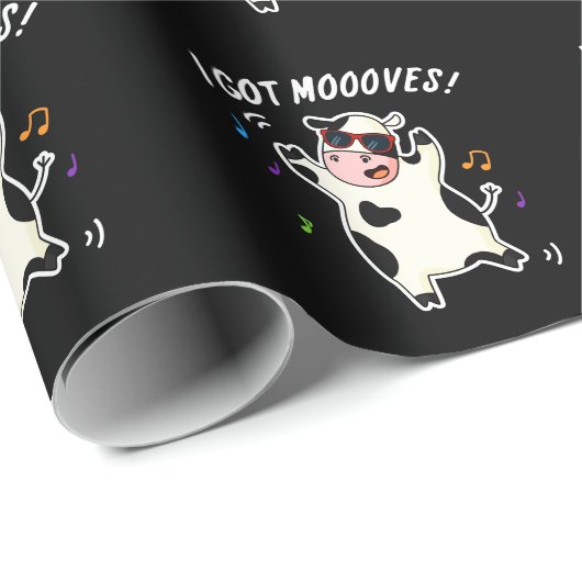 Ik heb Moooves Funny Dansende Koe Pun Dark BG Cadeaupapier (Rol Hoek)