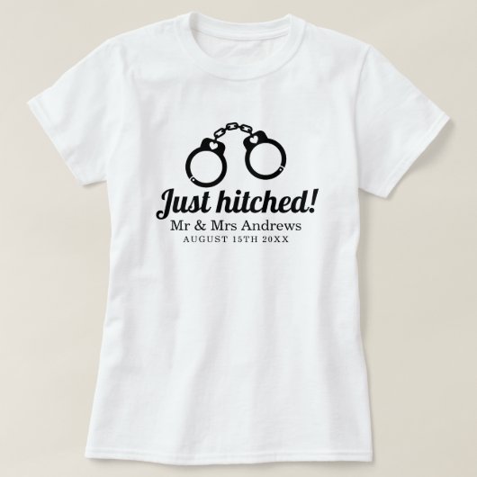 Ik heb net Mr en Mrs. grappige handboeien nieuw br T-shirt (Design voorkant)