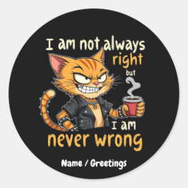 Ik heb niet altijd gelijk, maar ik heb nooit ongel ronde sticker