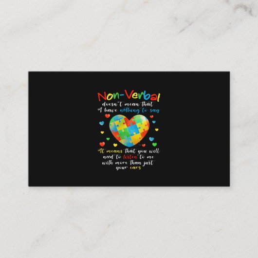 Ik heb niet-VERBALE Autisme-bewustwording, puzzels Visitekaartje (Voorkant)