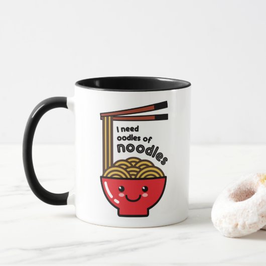 "Ik heb noedels nodig" Kawaii Ramen Bowl en Chopst Mok (Met donut)