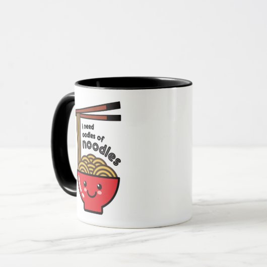 "Ik heb noedels nodig" Kawaii Ramen Bowl en Chopst Mok (Voorkant links)