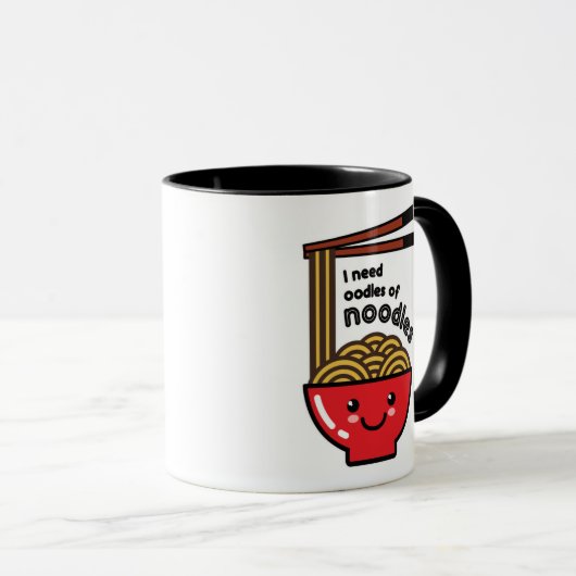 "Ik heb noedels nodig" Kawaii Ramen Bowl en Chopst Mok (Voorkant rechts)