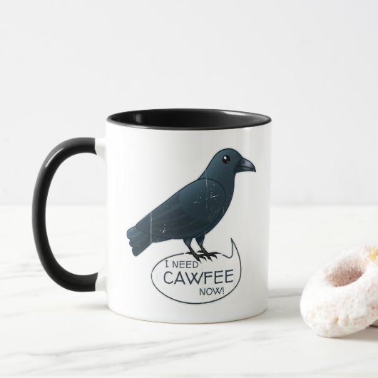 "Ik heb nu Cawfee nodig" Cute Caffeined Crow Mok (Met donut)