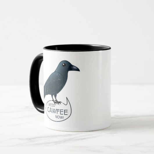 "Ik heb nu Cawfee nodig" Cute Caffeined Crow Mok (Voorkant links)