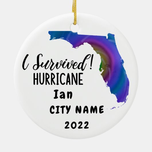 Ik heb overleefd. Hurrican Ian Custom Florida City Keramisch Ornament (Achterkant)
