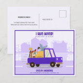 Ik heb Paarse auto op de weg verplaatst bewegend Aankondigingskaart (Voorkant / Achterkant)