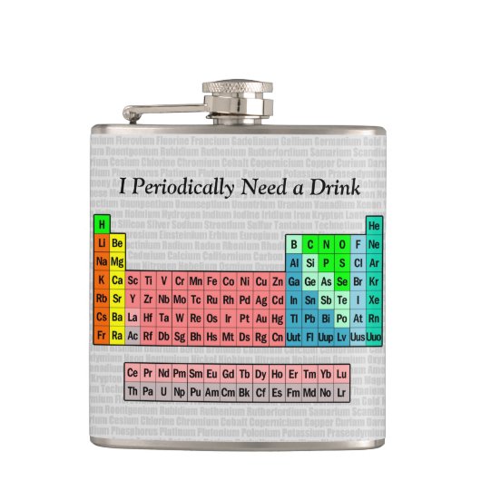 Ik heb periodiek een Drink nodig; Periodiek Tabel Heupfles (Voorkant)