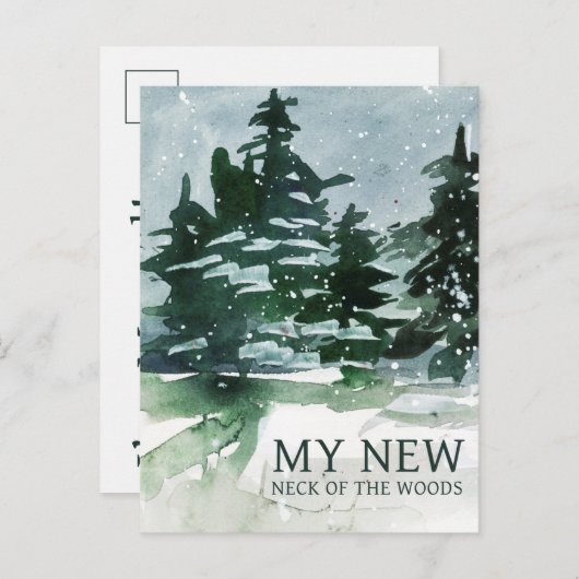 Ik heb Pine Forest Waterverf verplaatst Aankondigingskaart (Voorkant / Achterkant)