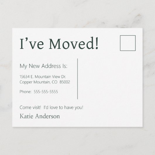 Ik heb Pine Forest Waterverf verplaatst Aankondigingskaart (Achterkant)