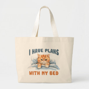 Ik heb plannen met mijn bed - Gezellige Oranje kat Grote Tote Bag