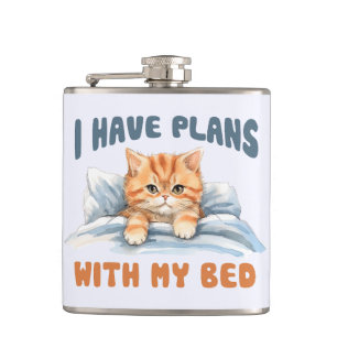 Ik heb plannen met mijn bed - Gezellige Oranje kat Heupfles