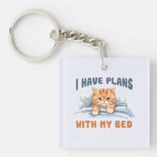 Ik heb plannen met mijn bed - Gezellige Oranje kat Sleutelhanger