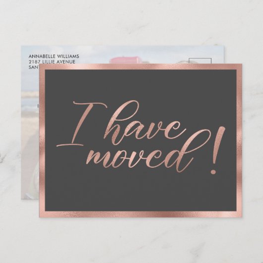 Ik heb Roos Gold Photo Moving Announge verplaatst Briefkaart (Voorkant / Achterkant)