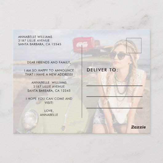 Ik heb Roos Gold Photo Moving Announge verplaatst Briefkaart (Achterkant)