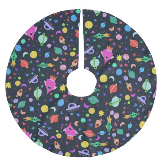 Ik heb ruimte UFO Rocket Saturn Patroon nodig Kerstboom Rok (Voorkant)