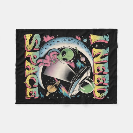 Ik heb ruimteastronomie nodig Alien Retro Fleece Deken (Voorkant (Horizontaal))