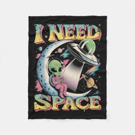 Ik heb ruimteastronomie nodig Alien Retro Fleece Deken (Voorkant)