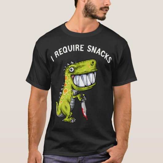 Ik heb snacks nodig T Rex dinosaurus meme grappige T-shirt (Voorkant)