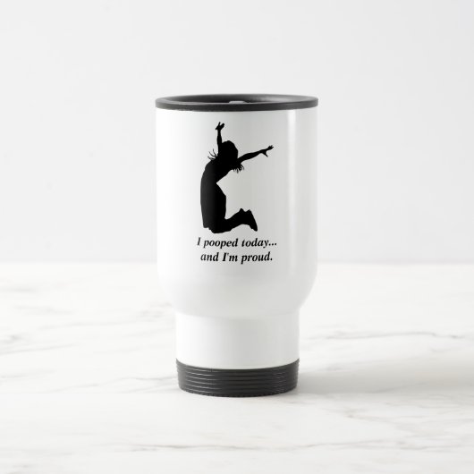 "Ik heb vandaag gepoopt", grappig genoeg, een cade Reisbeker (Center)