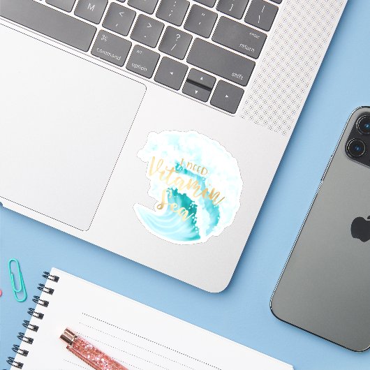 Ik heb vitamine Zee Aqua Waterverf Ocean Waves nod Sticker (Laptop met iPhone)
