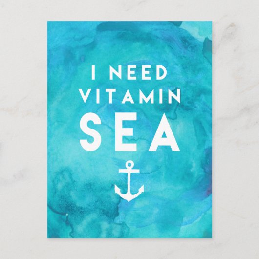 Ik heb Vitamine Zee Blauwgroen Waterverf Citaat no Briefkaart (Voorkant)