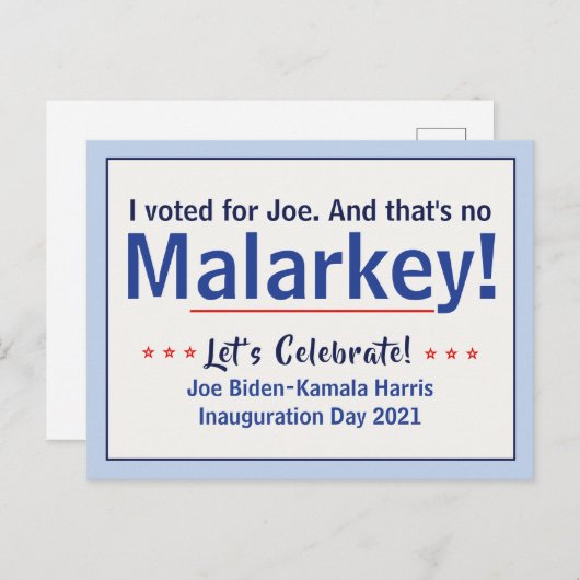 Ik heb voor Joe gestemd, dat is geen Malarkey Pro- Briefkaart (Voorkant / Achterkant)