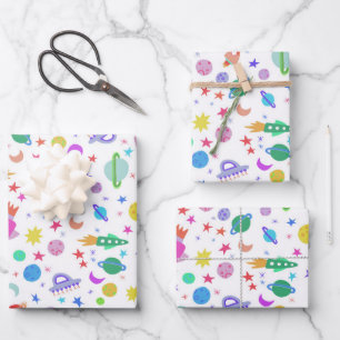 Ik heb wat ruimte-UFO-patroonpatroonbeelden nodig Inpakpapier Vel